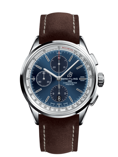 replica Breitling watch - A13315351C1X1 Premier Chronograph 42 Stainless Steel / Blue / Nubuck Brown / Folding