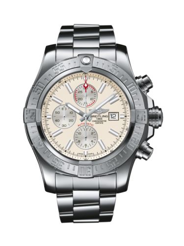 replica Breitling - A13371111G1A1 Super Avenger II Stainless Steel / Stratus Silver / Bracelet watch - Click Image to Close