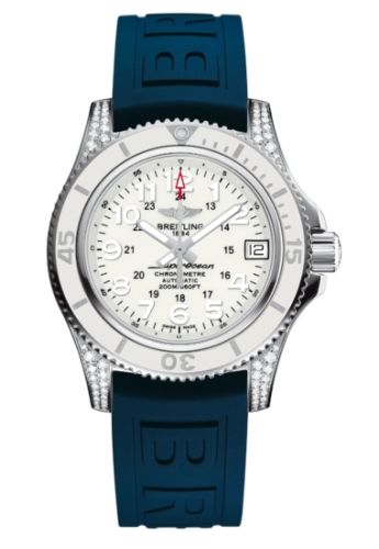 Fake breitling watch - A1731267.A775.413X Superocean II 36 Diamond / White / Rubber - Click Image to Close