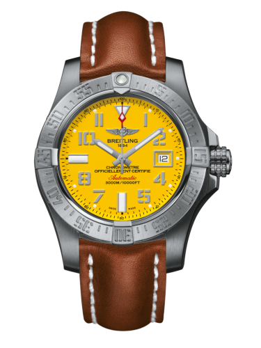 replica Breitling - A1733110/I519/434X/A20DSA.1 Avenger II Seawolf Stainless Steel / Cobra Yellow / Calf / Folding watch - Click Image to Close