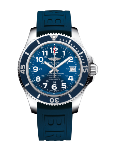Fake breitling watch - A17365D11C1S2 Superocean II 42 Stainless Steel / Blue / Mariner Blue / Rubber / Pin - Click Image to Close