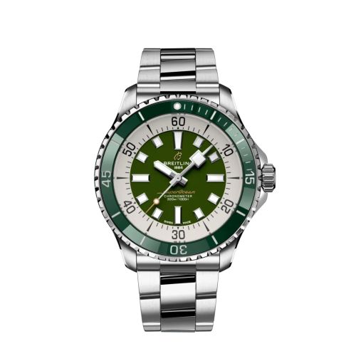 Fake breitling watch - A17376A31L1A1 SuperOcean Automatic 44 Stainless Steel / Green / Bracelet