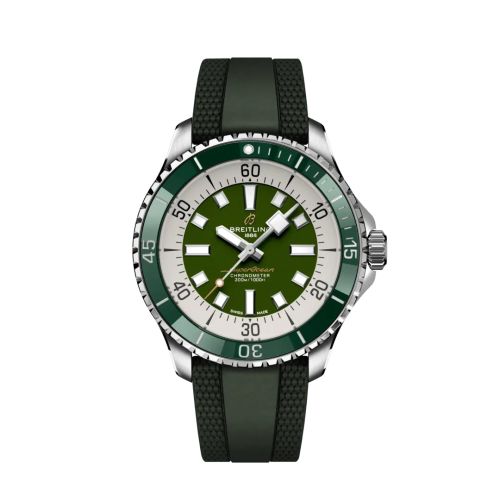 Fake breitling watch - A17376A31L1S1 SuperOcean Automatic 44 Stainless Steel / Green / Rubber