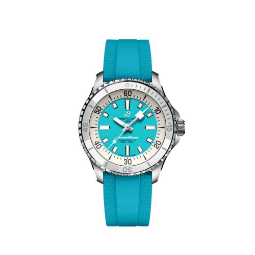 Fake breitling watch - A17377211C1S1 SuperOcean Automatic 36 Stainless Steel / Turquoise / Rubber