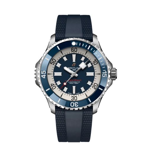 Fake breitling watch - A17378E71C1S1 SuperOcean Automatic 46 Stainless Steel / Blue / Rubber