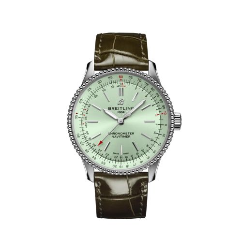 best replica Breitling - A17395361L1P2 Navitimer 1 35 Automatic Stainless Steel / Mint Green / Alligator - Folding watch