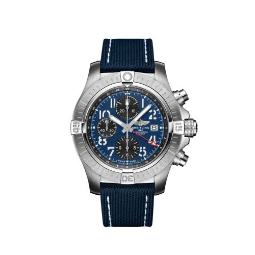 replica Breitling - A24315101C1X2 Avenger Chronograph GMT 45 Stainless Steel / Blue / Strap - Folding watch - Click Image to Close