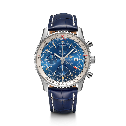 best replica Breitling - A24322121C1P1 Navitimer World Stainless Steel / Blue / Croco / Pin watch
