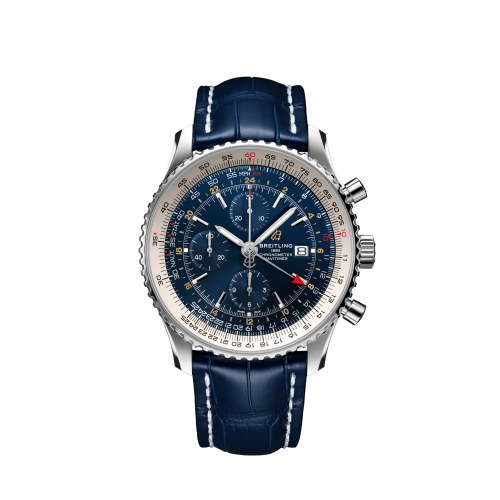 best replica Breitling - A24322121C2P1 Navitimer 1 Chronograph GMT Stainless Steel / Blue / Croco / Pin watch