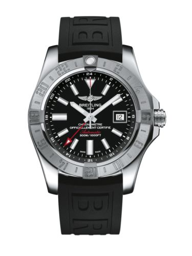 replica Breitling - A32390111B1S2 Avenger II GMT Stainless Steel / Volcano Black / Rubber / Pin watch - Click Image to Close