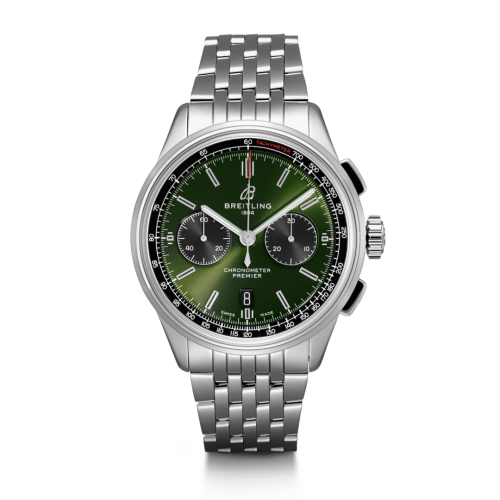 replica Breitling watch - AB0118A11L1A1 Premier B01 Chronograph 42 Bentley Stainless Steel / Green / Calf / Bracelet - Click Image to Close