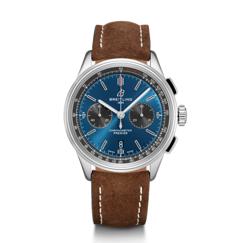 replica Breitling watch - AB0118A61C1X1 Premier B01 Chronograph 42 Stainless Steel / Blue / Brown Nubuck / Folding
