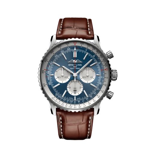 best replica Breitling - AB0137211C1P1 Navitimer B01 Chronograph 46 Stainless Steel / Blue / Alligator - Folding watch