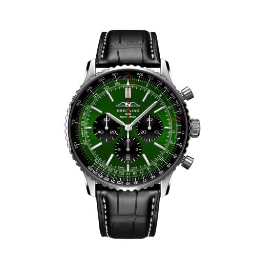 best replica Breitling - AB0137241L1P1 Navitimer B01 Chronograph 46 Stainless Steel / Green / Alligator - Folding watch
