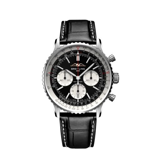best replica Breitling - AB0138211B1P1 Navitimer B01 Chronograph 43 Stainless Steel / Black / Alligator - Folding watch