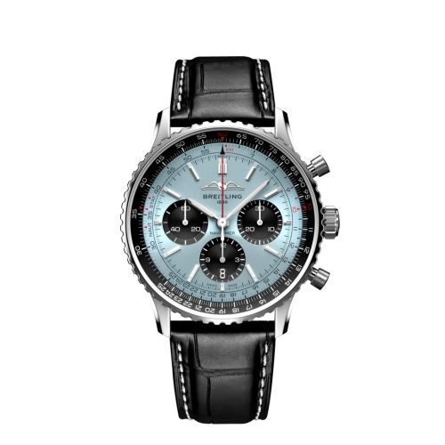 best replica Breitling - AB0138241C1P1 Navitimer B01 Chronograph 43 Stainless Steel / Ice Blue / Alligator - Folding watch