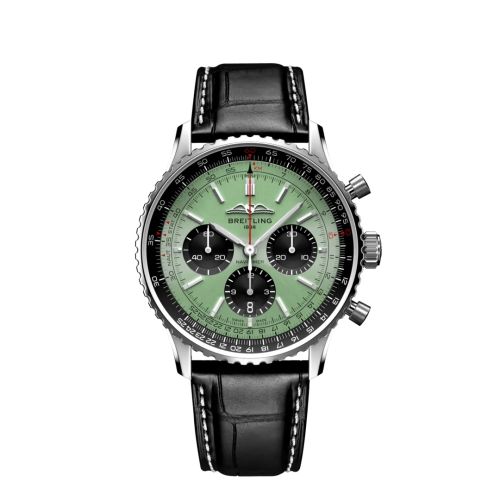 best replica Breitling - AB0138241L1P1 Navitimer B01 Chronograph 43 Stainless Steel / Mint Green / Alligator - Folding watch