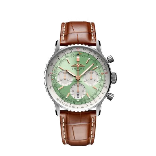 best replica Breitling - AB0139211L1P1 Navitimer B01 Chronograph 41 Stainless Steel / Mint Green / Alligator - Folding watch - Click Image to Close