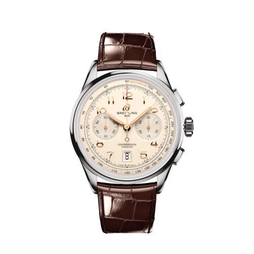 replica Breitling watch - AB0145211G1P1 Premier B01 Chronograph 42 Stainless Steel / Cream / Alligator