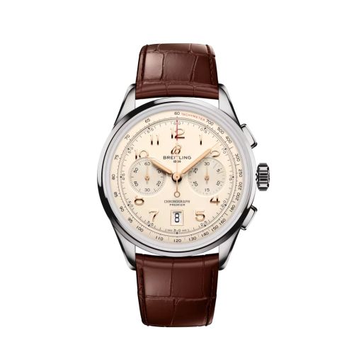 replica Breitling watch - AB0145211G1P2 Premier B01 Chronograph 42 Stainless Steel / Cream / Alligator - Matte