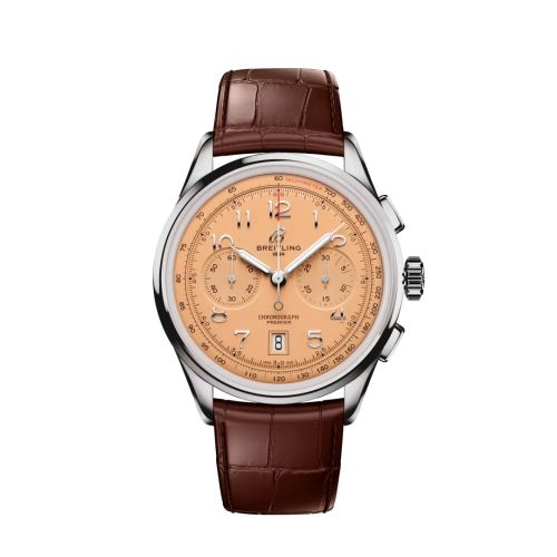 replica Breitling watch - AB0145331K1P2 Premier B01 Chronograph 42 Stainless Steel / Pink / Alligator - Matte