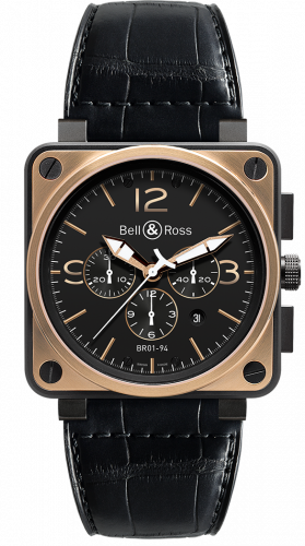 replica Bell & Ross - BR0194-BICO-OF BR 01 94 Pink Gold & Carbon Officer Chronograph watch - Click Image to Close