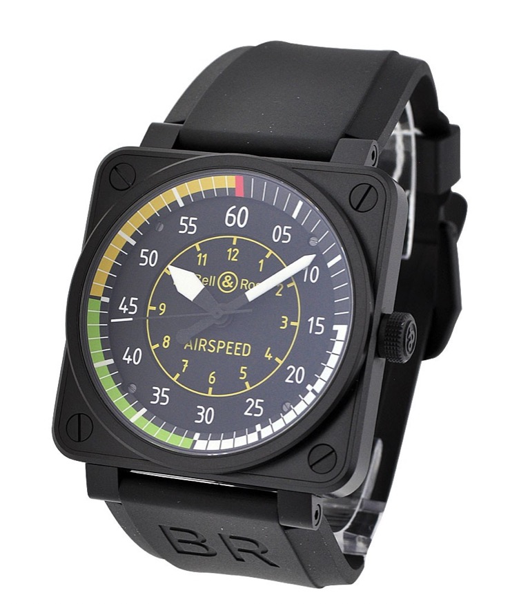 replica Aviation BR 01-92 Airspeed in PVD Steel- Limited Edition to 999pcs. on Black rubber Rubber Strap with Black Dial BR 01 92 Airspeed - Click Image to Close
