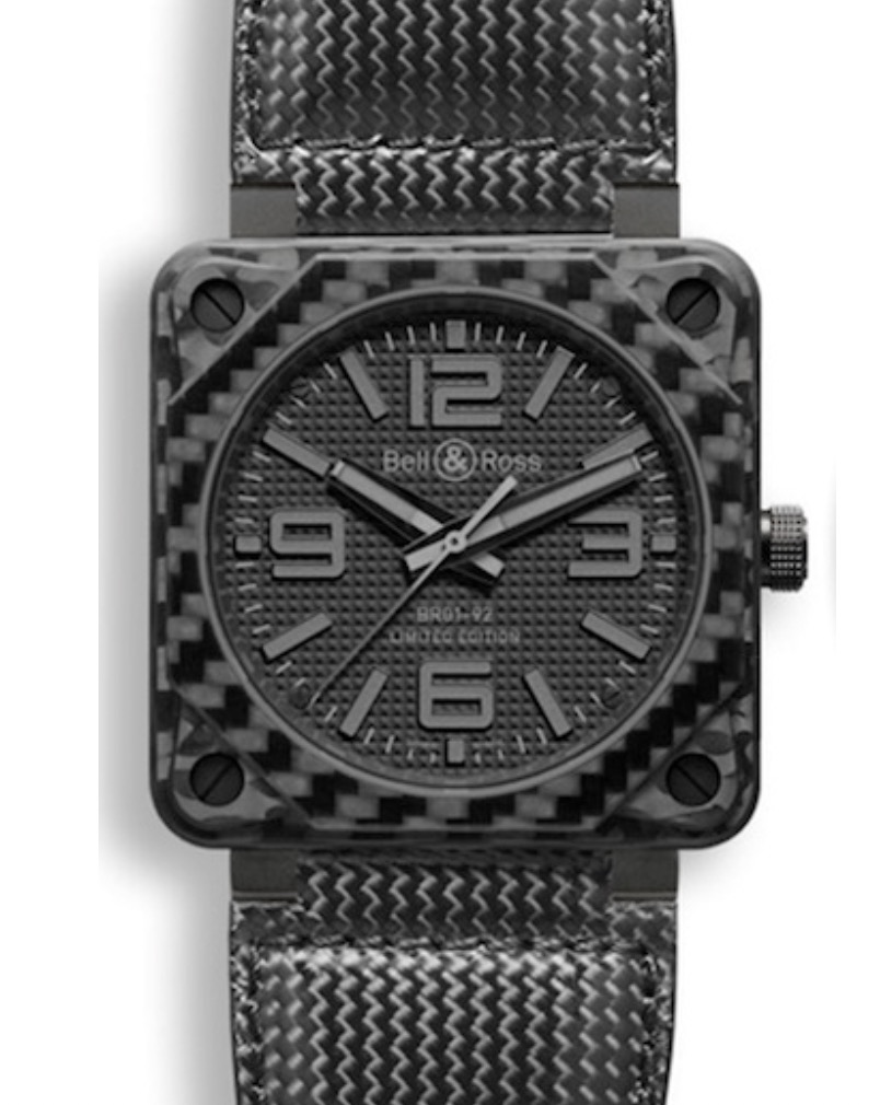 replica Bell & Ross BR01-92 in Black Carbon Fiber on Black Carbon Fiber Strap with Black Dial BR 01 92CF - Click Image to Close