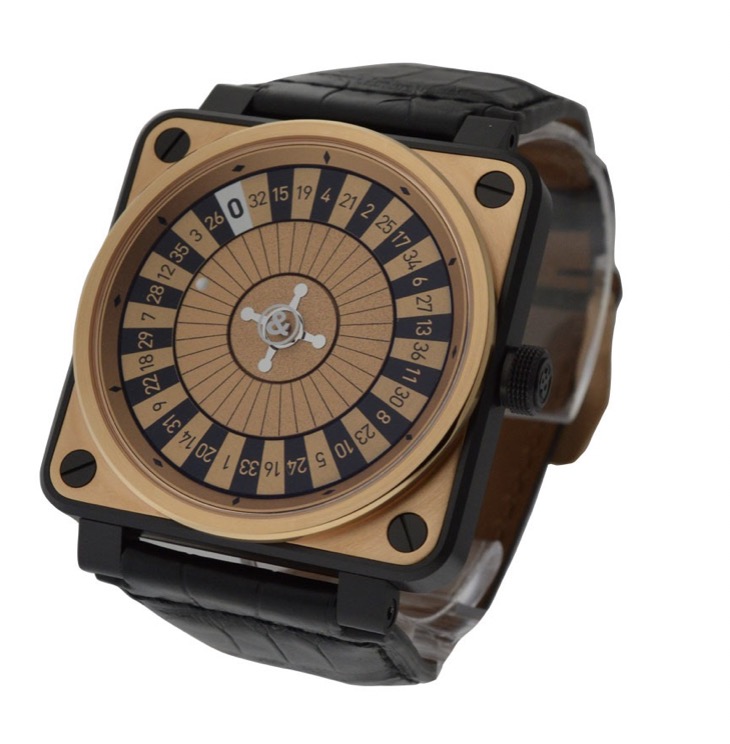 replica Bell & Ross BR01-92 Casino in Ceramic Case and Rose Gold Top On Black Strap with Black and Gold Roulette Dial BR01 92 CASINO ROSE GOLD CARBON
