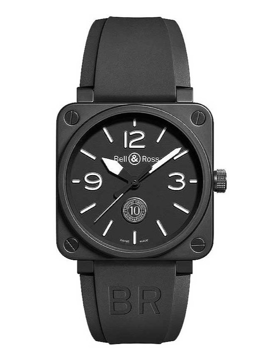 replica Bell & Ross BR01-92 Automatic 46mm 10th Anniversary in Black PVD Steel on Black Rubber Strap with Black Dial - Limited to 500 pcs BR 01 92 10TH CERAMIC