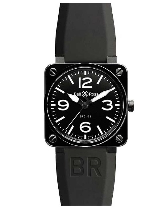 replica Bell & Ross BR01-92 Automatic in Steel on Black Rubber Strap with Black Dial BR01 92CeramicBlackRubber