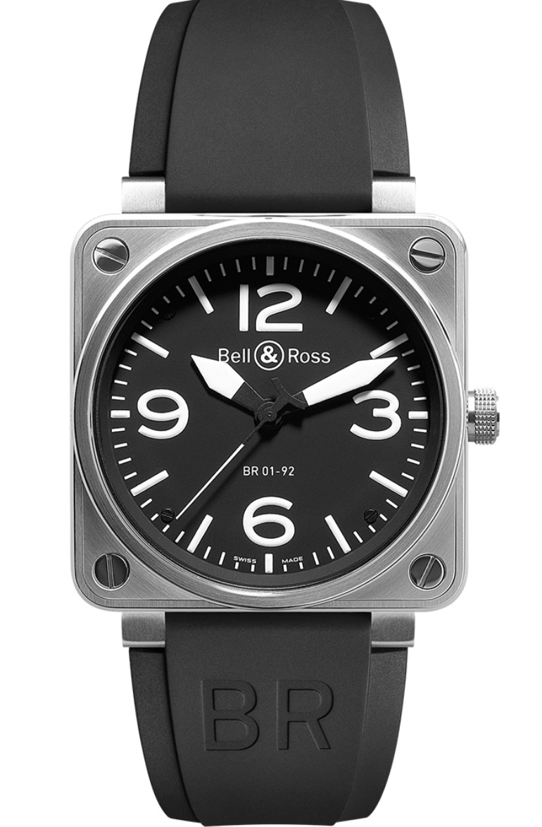 replica Bell & Ross BR 01-92 Automatic 46mm in Steel On Black Rubber Strap with Black Dial BR01 92SAutomatic