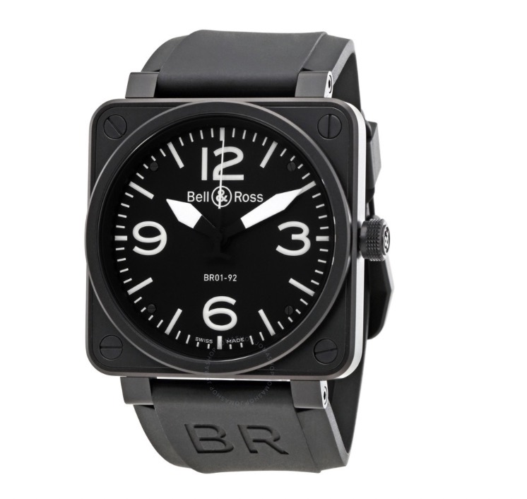replica Bell & Ross BRO1-92 Aviation in PVD Steel on Black Rubber Strap with Black Dial BR0192 BL CA