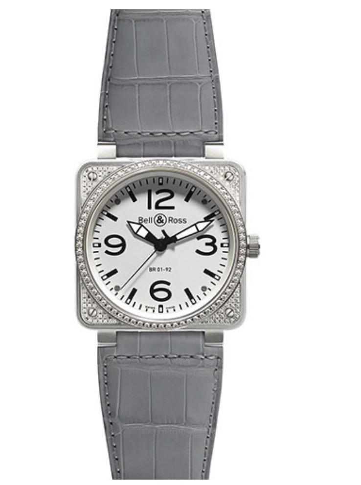 replica Bell & Ross BRO1-92 Automatic - Top Diamonds Steel on Leather Strap with White Dial BR 01 92 WH DIA - Click Image to Close