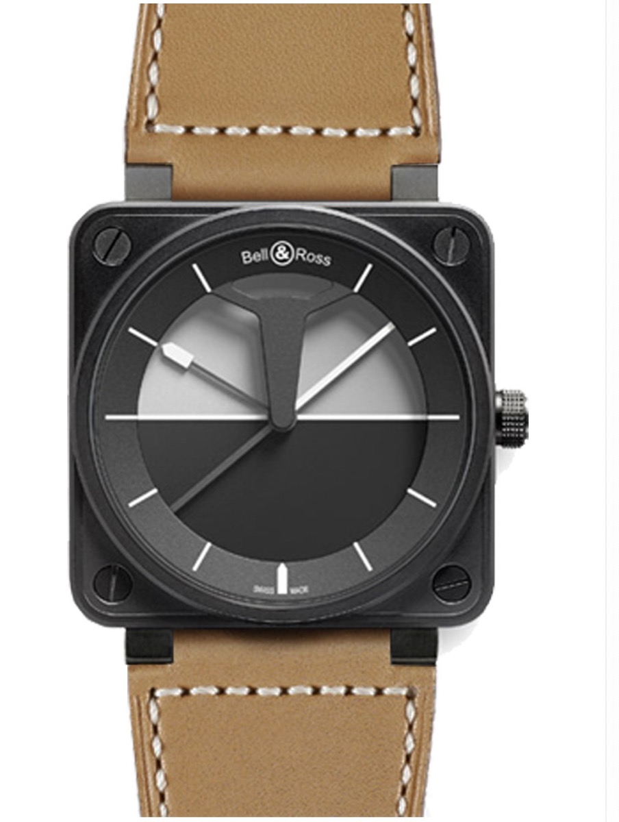 replica Bell & Ross BR 01-92 Horizon in Black PVD Steel - Limited to 999 Pieces on Brown Leather Strap with Black and Grey Dial BR 01 HORIZON BROWN