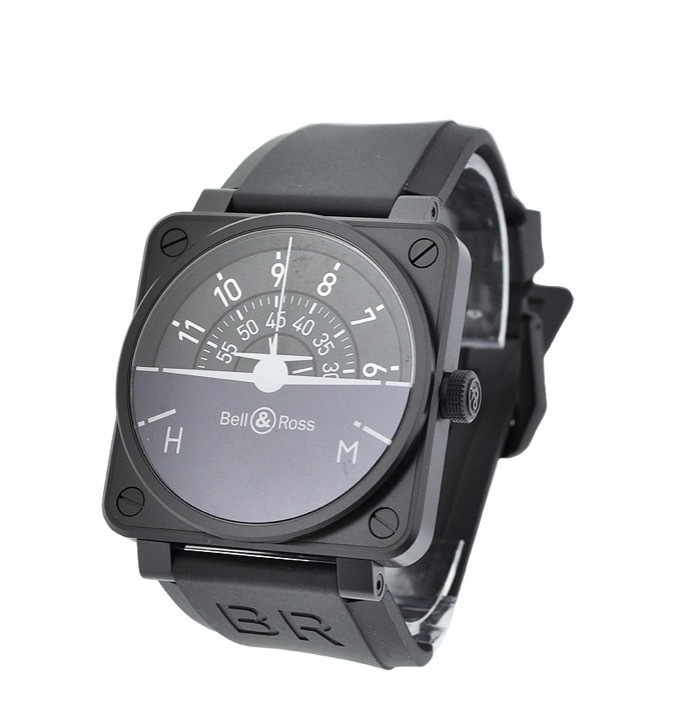 replica Bell & Ross BR 01 Turn Coordinator in Steel and PVD - Limited Edition of 999pcs on Black Rubber Strap with Black Dial BR01 92 STC