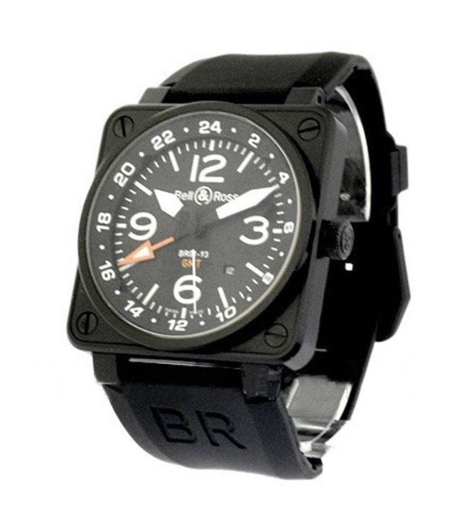 replica Bell & Ross BR 01-93 24 Hour GMT Carbon Finish Steel on Strap with Black Dial BR 01 93 GMT