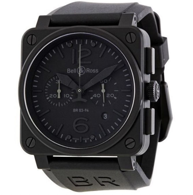 replica Bell & Ross BR-01 94 Chronograph Carbon Phantom in Black PVD Steel on Black Rubber Strap with Black Dial BR01 94 Carbon Phantom