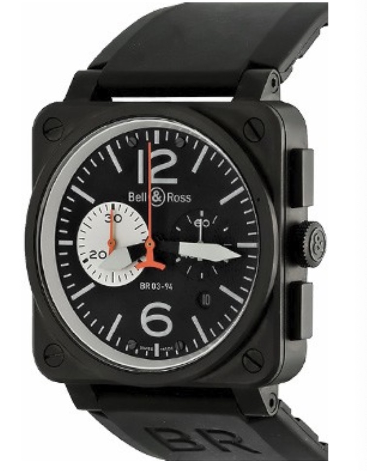 replica Bell & Ross BR 01-94 Chronograph Carbon Finish Steel on Strap with Black Dial BR01 94 S 4 BKSL CAR