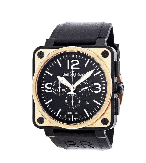 replica Bell & Ross BR 01 94 Chronograph 46mm in Steel and PVD with Rose Gold Bezel on Black Rubber Strap with Black Dial BR01 94 Rose Gold & Carbon - Click Image to Close
