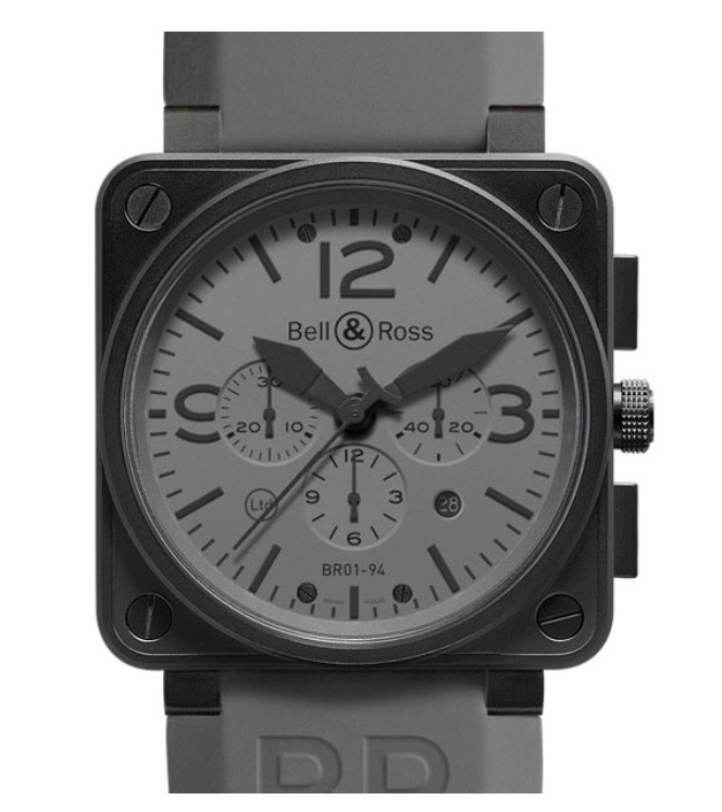 replica Bell & Ross BR 01-94 Chronograph Commando in Steel and PVD on Gray Rubber Strap with Gray Dial BR01 94 S Commando - Click Image to Close
