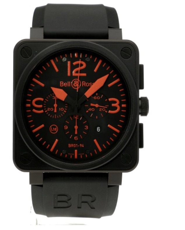 replica Bell & Ross BR 01-94 Chronograph in Steel- Limited Edition on Black Rubber Strap with Black and Red Dial BR 01 94 CAR RED