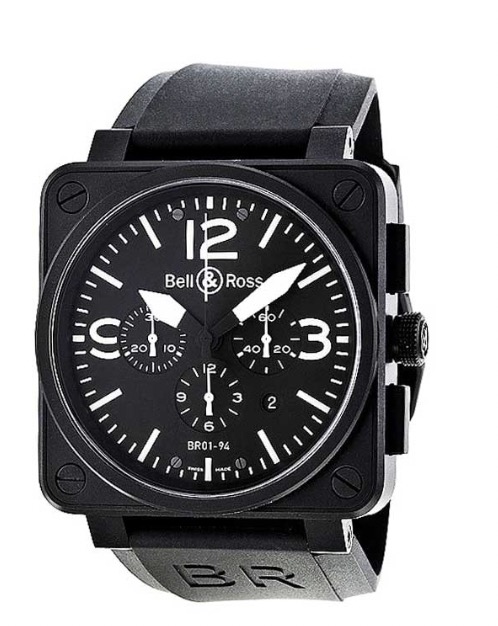 replica Bell & Ross BR 01 94 Carbon in Steel Case on Black Rubber Strap with Black Dial BR0194 BL CA