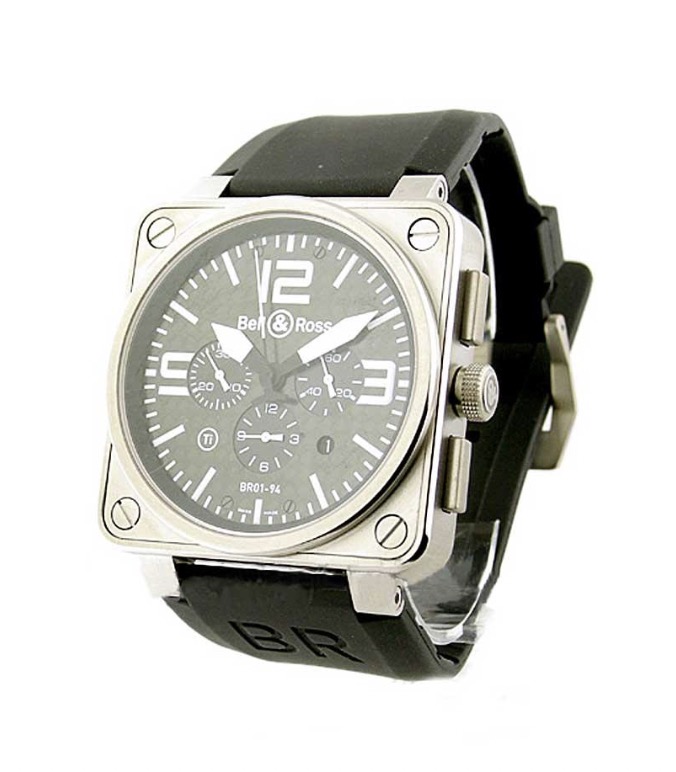 replica Bell & Ross BR 01-94 Chronograph in Titanium on Black Rubber Strap with Black Dial BR 01 94 T