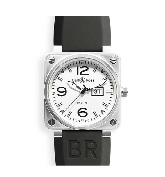 replica Bell & Ross BR01-96 Grande Date in Steel on Black Rubber Strap with Silver Dial BR0196WHST - Click Image to Close