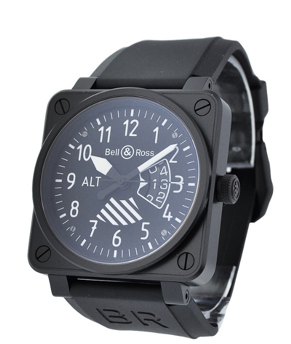 replica Bell & Ross BR 01 Altimeter in Black PVD Steel - Limited Edition of 999pcs on Black Rubber Strap with Black Dial BR0196 ALTIMETER - Click Image to Close