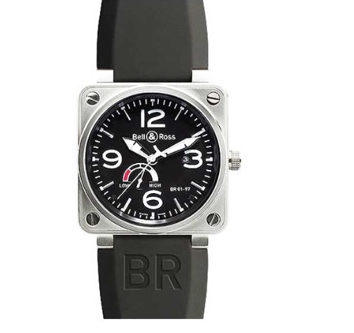 replica Bell & Ross BR 01-97 Power Reserve in Steel on Black Rubber Strap with Black Dial BR01 97S - Click Image to Close