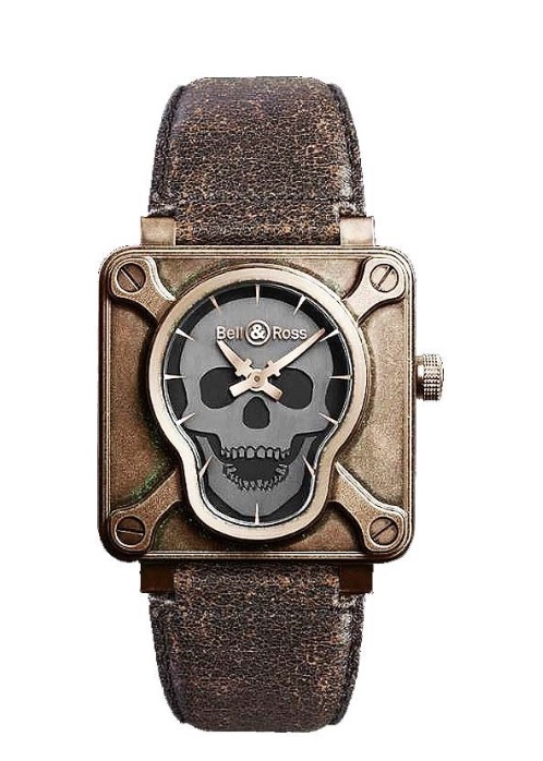 replica Bell & Ross BR 01 Air Skull in Bronze - Limited Edition on Brown Leather Strap with Grey Skull Dial BR0192 AIR SKULL
