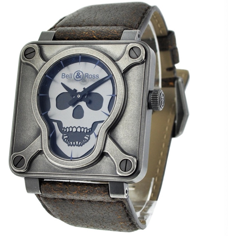 replica Bell & Ross Airborne II - BR 01 92 in PVD Steel on Brown Leather Strap with Black Skull Dial BR 01 92 Airborne II