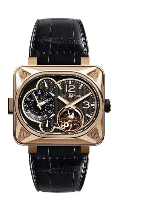 replica Bell & Ross BR 01 Minuteur Tourbillon in Rose Gold on Black Rubber and Alligator Strap with Carbon Fiber Dial BR Minuteur Tourbillon - Click Image to Close